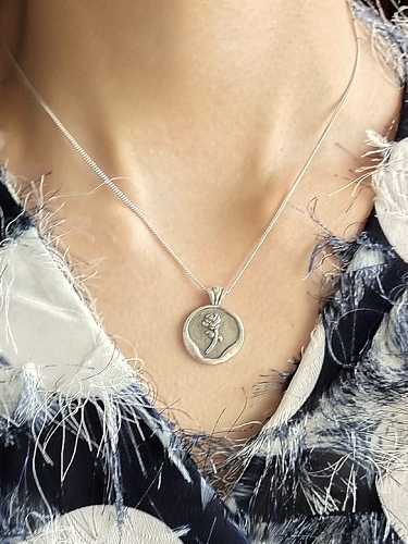925 Sterling Silber Runde Marke Rose Halskette