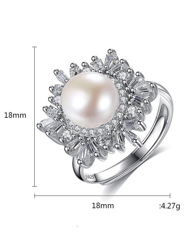925 Sterling Silver Freshwater Pearl Flower Trend Band Ring