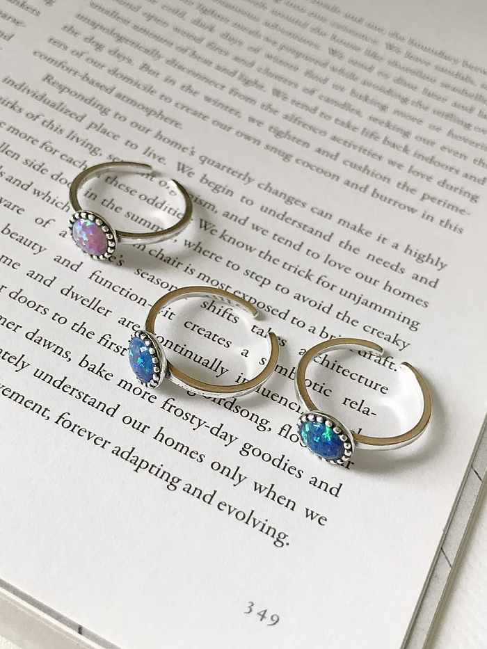 925 Sterling Silver Minimalist Multi Color Opal Round Free Size Ring