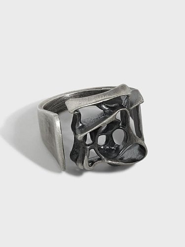 Anel de banda vintage geométrico oco em prata esterlina 925