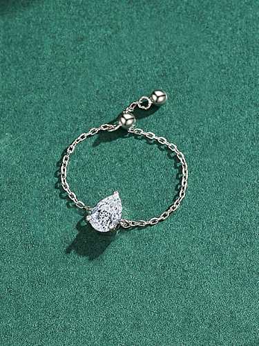 925 Sterling Silver Cubic Zirconia Water Drop Minimalist Bead Ring