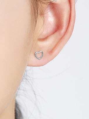 925 Sterling Silver Hollow Heart Minimalist Stud Earring