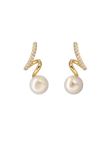 925 Sterling Silver Imitation Pearl White Ball Dainty Drop Earring