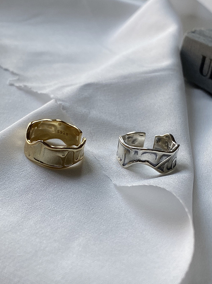 Anéis de prata esterlina 925 folheados a ouro de tamanho livre geométrico simplista