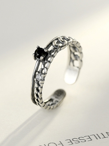 Sterling Silber Thai Silber Stil Antik ausgehöhlter Obsidian Ring