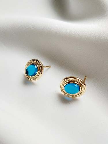 Boucles d'oreilles clous en argent sterling 925 bleu turquoise vintage en verre bleu magique