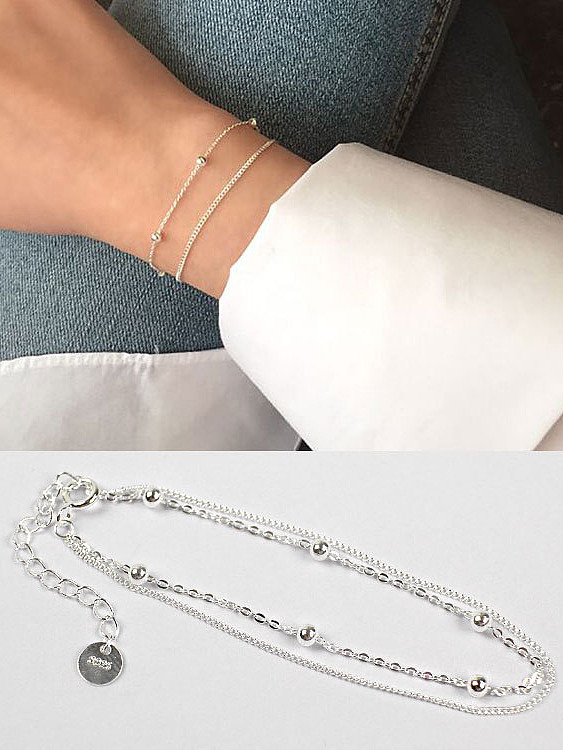 Sterling Silver personality minimalist beads chain double Bracelet