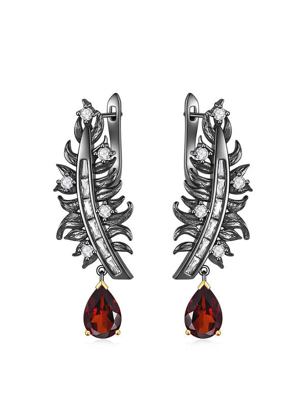 925 Sterling Silver Natural Color Treasure Leaf Vintage Drop Earring