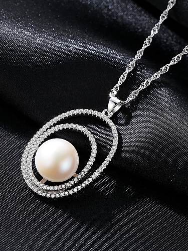 925 Sterling Silber Süßwasserperle Mode Zirkon ovale hängende Halskette