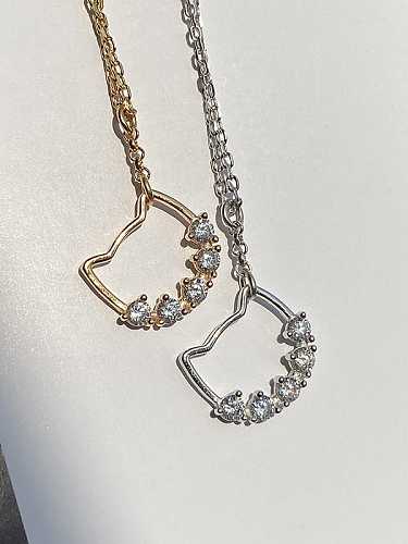 925 Sterling Silver Rhinestone Cat Gold Dainty Necklace