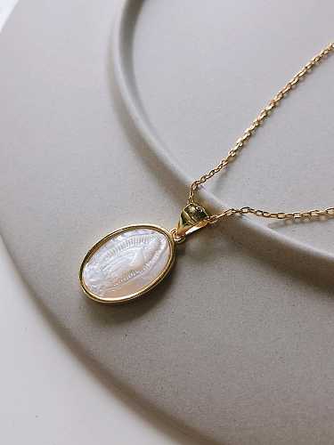 925 Sterling Silver Shell Oval Minimalist Necklace