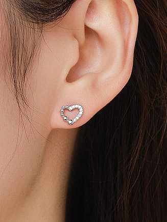 925 Sterling Silver Cubic Zirconia Heart Minimalist Stud Earring