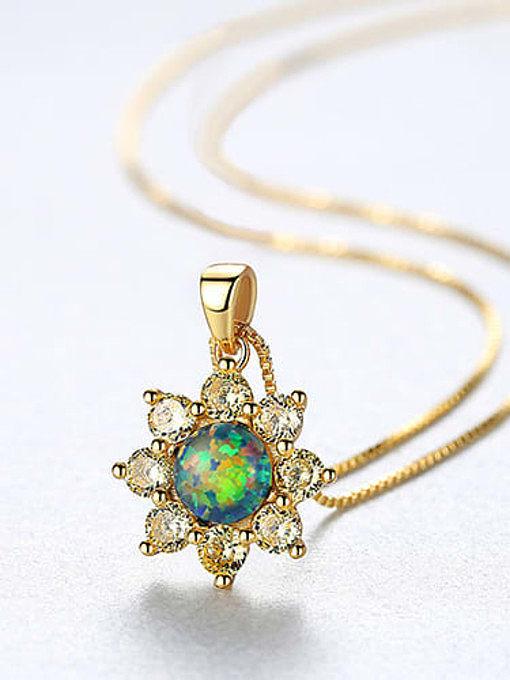 925 Sterling Silver Simple Opal Inlaid Zircon Sun Flower Necklace