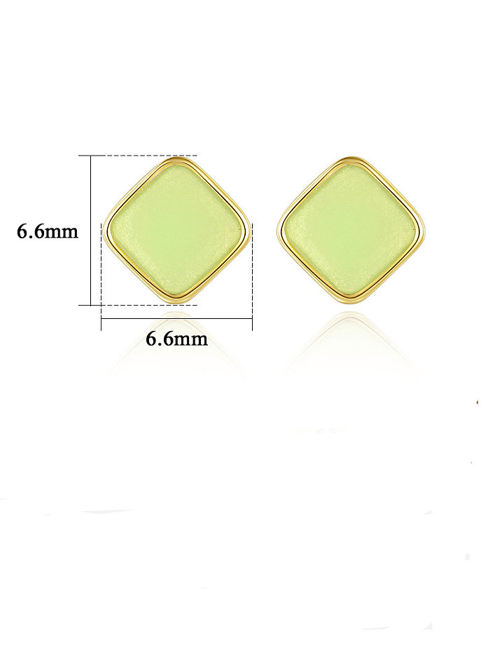 925 Sterling Silver Enamel Square Minimalist Stud Earring