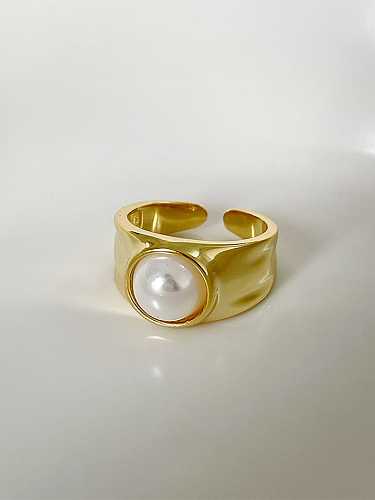 925 Sterling Silver Imitation Pearl Geometric Vintage Band Ring
