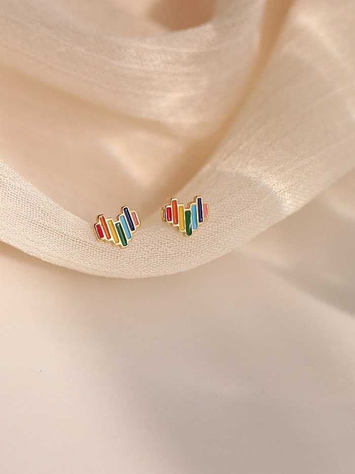 925 Sterling Silver Multi Color Enamel Heart Minimalist Stud Earring