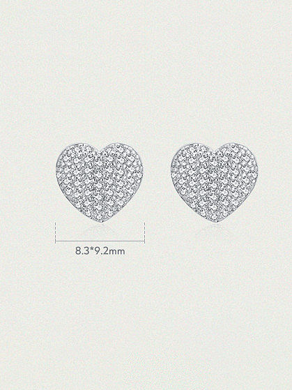 Boucles d'oreilles en argent sterling 925 avec oxyde de zirconium et coeur délicat