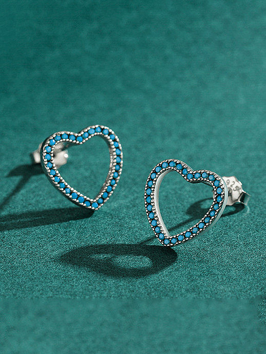 925 Sterling Silver Turquoise Heart Minimalist Stud Earring