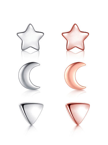 Brinco de prata esterlina minimalista de cinco pontas estrela lua 925