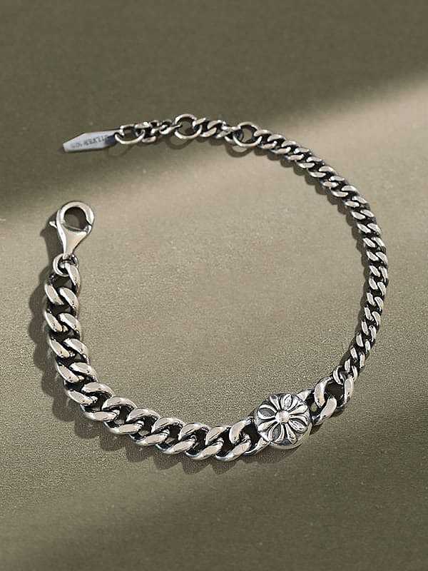 925 Sterling Silver Flower Vintage Link Bracelet