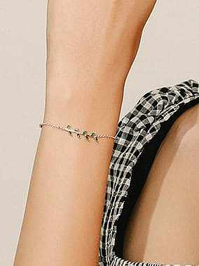 925 Sterling Silver Cubic Zirconia Leaf Minimalist Link Bracelet