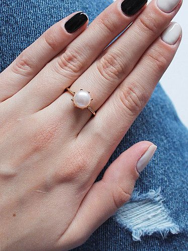 Sterling silver natural pearl free size ring (three colors optional)