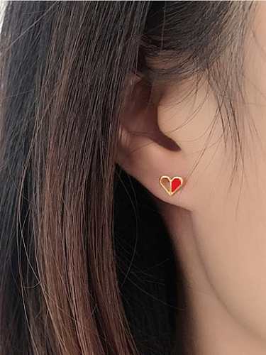 925 Sterling Silver Enamel Heart Trend Stud Earring