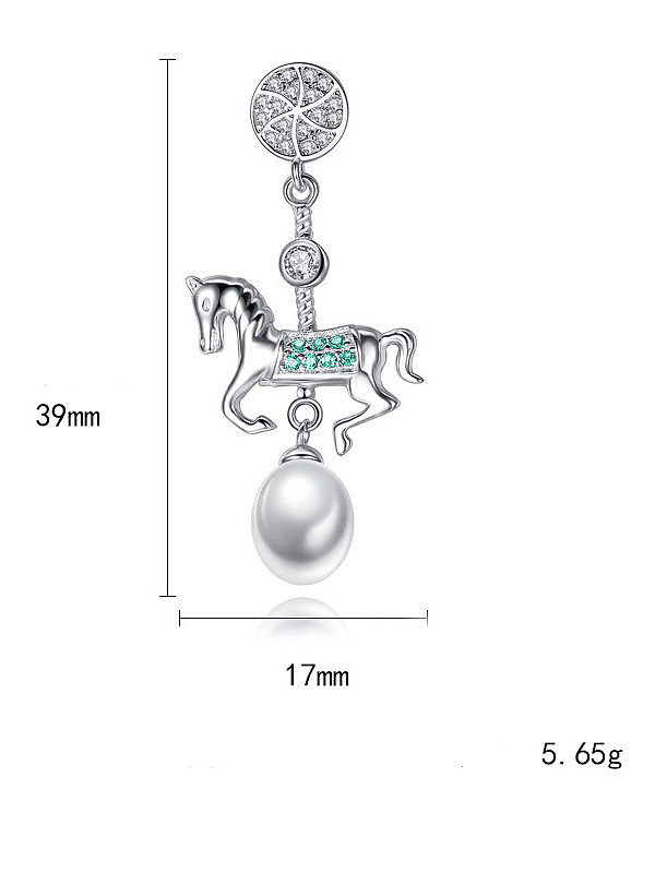 925 Sterling Silver Freshwater Pearl White Horse Trend Drop Earring