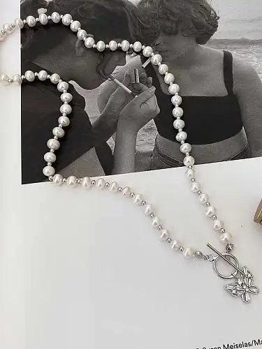 925 Sterling Silver Imitation Pearl Butterfly Vintage Necklace