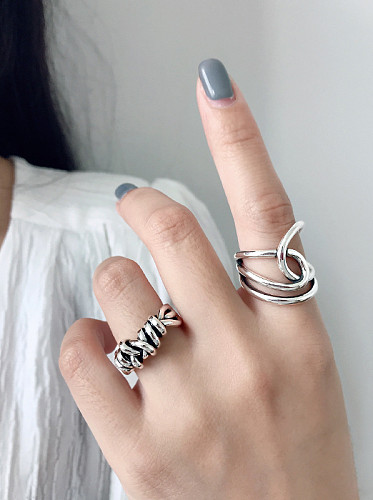 925 Sterling Silver With Platinum Plated Personality Irregular Free Size Midi Rings