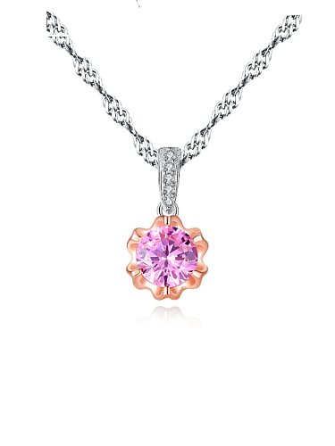 Collier pendentif fleur en zircon cubique rose simple en argent sterling 925