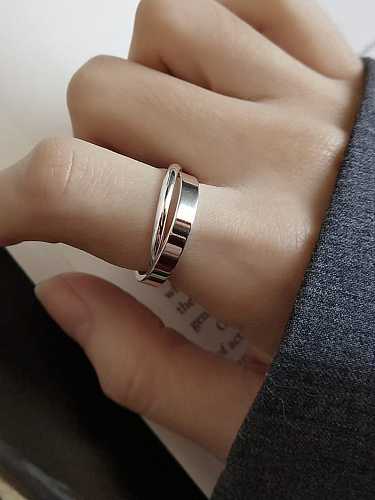 925 Sterling Silver Simple Double Round Cross Buckle Free Size Stackable Ring
