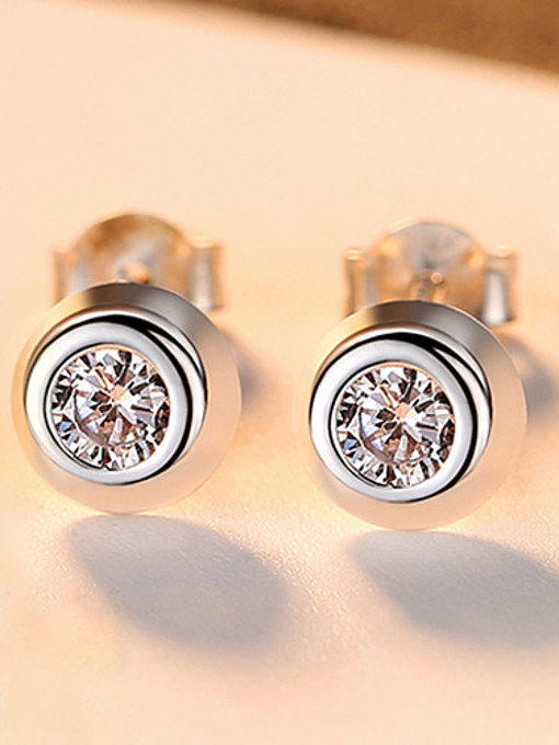 925 Sterling Silver With Cubic Zirconia Simplistic Round Stud Earrings