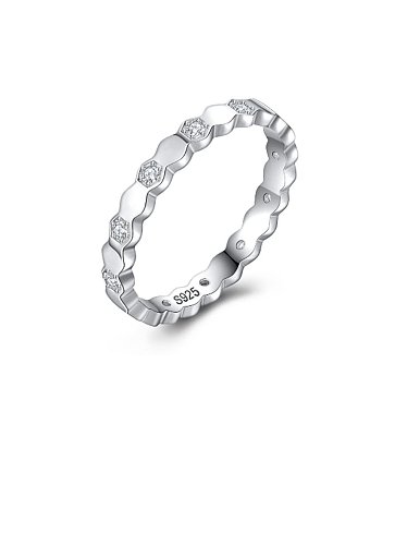 Anel de banda minimalista geométrico de prata esterlina 925 strass