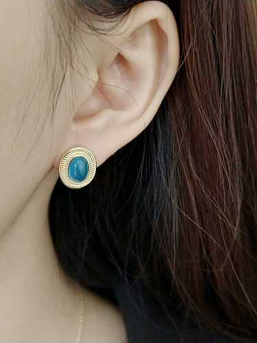 925 Sterling Silver Turquoise Blue Vintage Magic Blue Glass Stud Earring