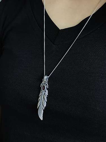 925 Sterling Silver Cubic Zirconia Feather Pendant Necklace