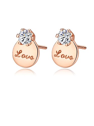 925 Sterling Silver Cubic Zirconia Round Letter Minimalist Stud Earring