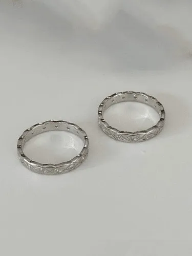 925 Sterling Silver Rhinestone Geometric Vintage Band Ring
