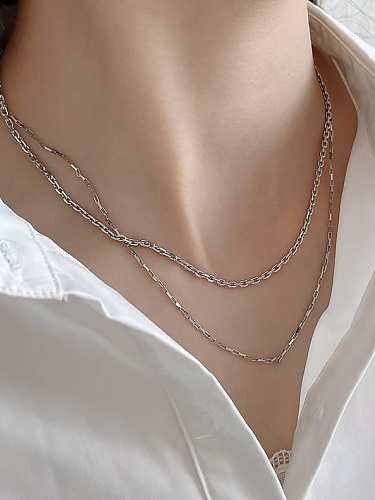 Collar de cadena de doble capa minimalista geométrico de plata de ley 925