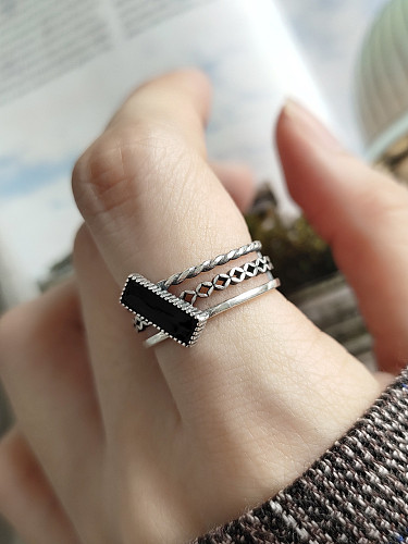 925 Sterling Silver With Antique Silver Plated Vintage Square Midi Rings