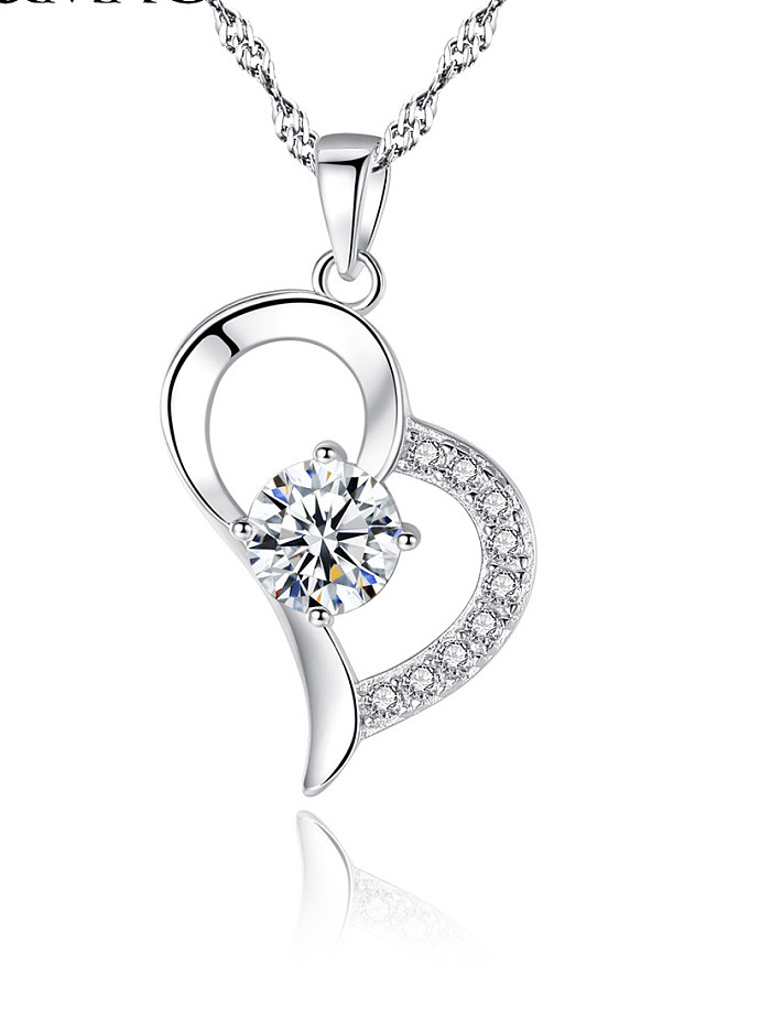 Collier en argent sterling 925 avec + zircon cubique simpliste coeur médaillon