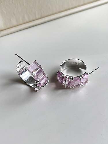 925 Sterling Silver Cubic Zirconia Geometric Vintage Huggie Earring (Single)