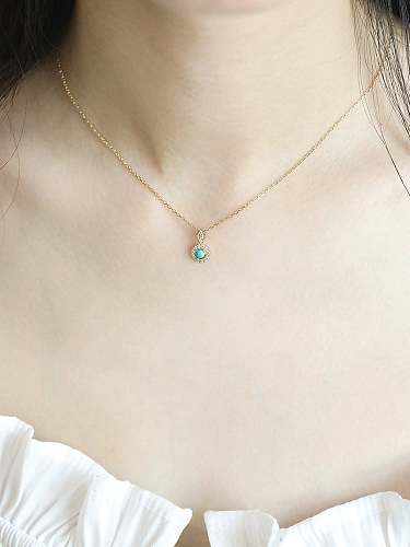 Collier Délicat Géométrique Turquoise en Argent Sterling 925