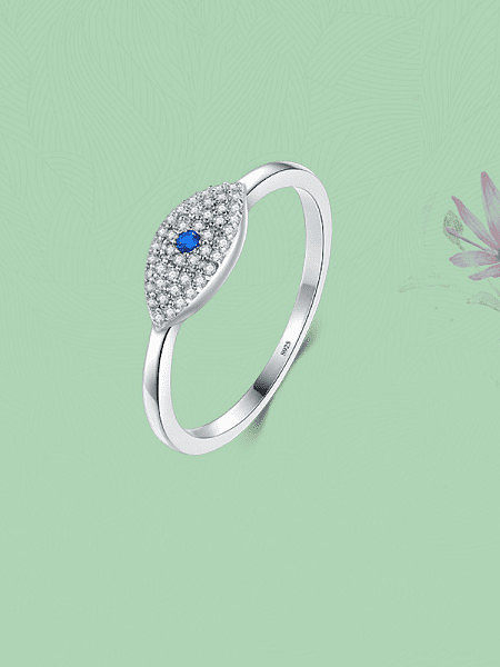 925 Sterling Silver Cubic Zirconia Evil Eye Dainty Band Ring