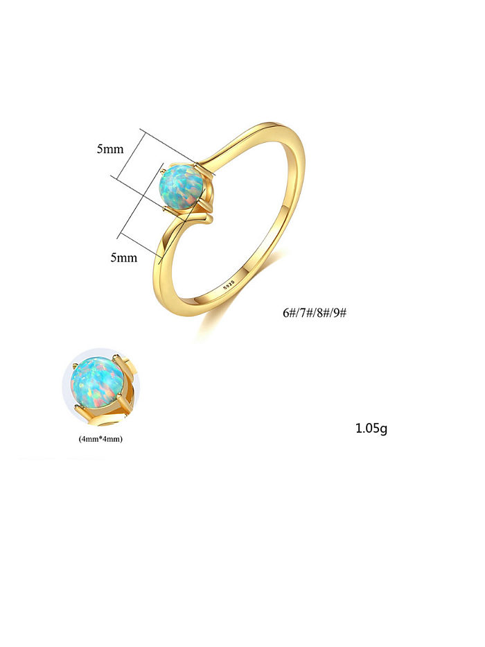 925 Sterling Silver With Opal Simplistic Round Band Rings