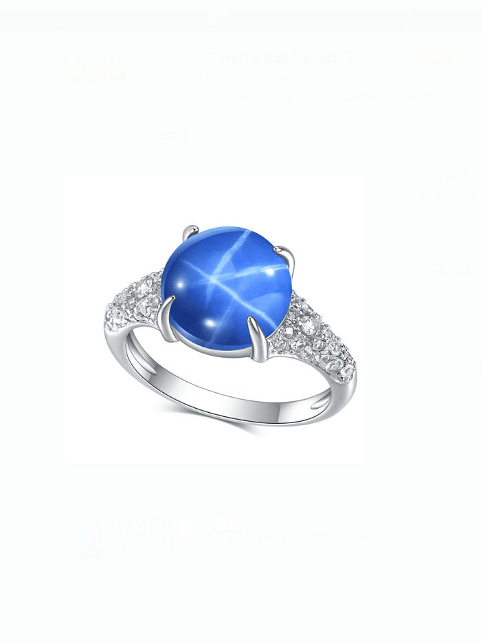 925 Sterling Silver Natural Stone Geometric Luxury Band Ring