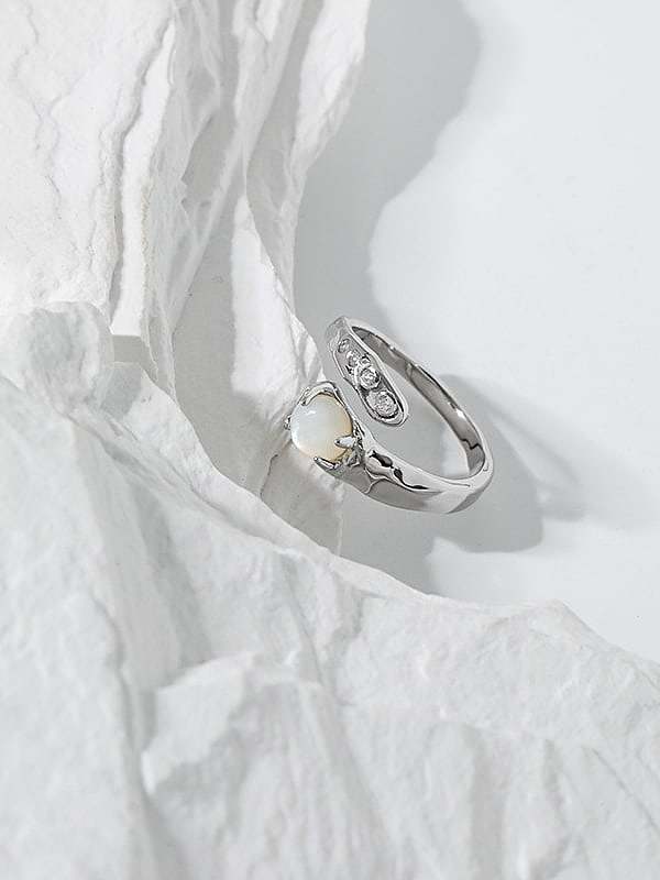 925 Sterling Silver Natural Stone Irregular Vintage Band Ring