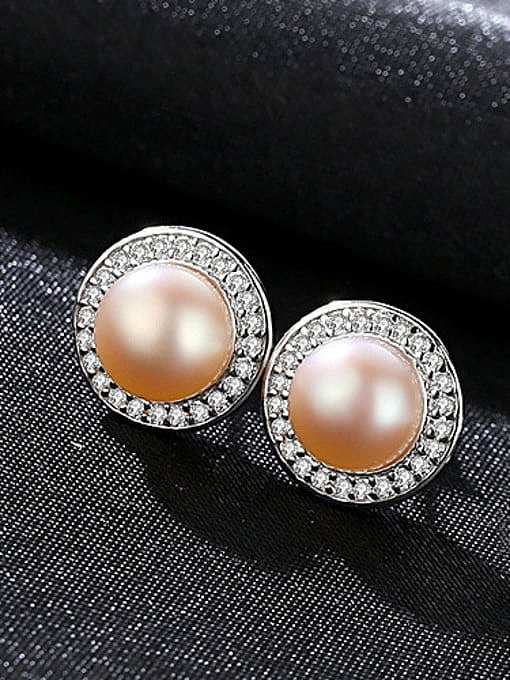 925 Sterling Silver With Cubic Zirconia Simplistic Round Stud Earrings