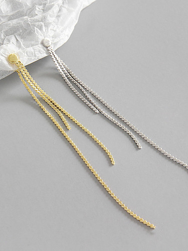 Einfache flache Perlen aus Sterlingsilber mit langem Ohrdraht