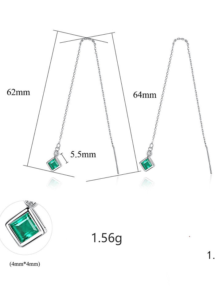 Boucle d'oreille carrée minimaliste en argent sterling 925 avec oxyde de zirconium et carré vert